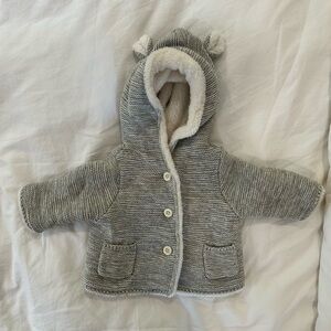 GAP Cream and Gray Baby Jacket with hood and Sherpa lining